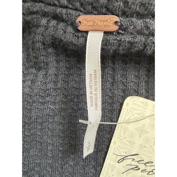 Free People Boho Washed Black Waffle Knit Off Shoulder Maxi Dress Small NWT - Picture 5 of 12